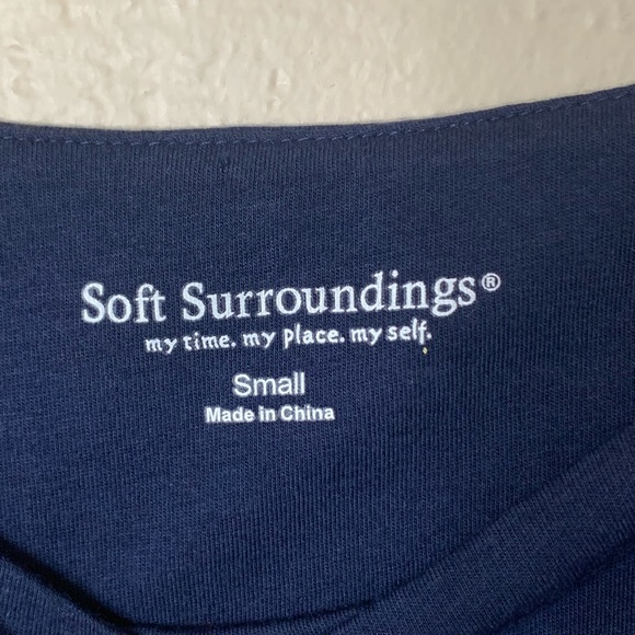 Soft Surroundings Navy Ruched Cap Sleeve Top S Supima Cotton Modal - Picture 4 of 6